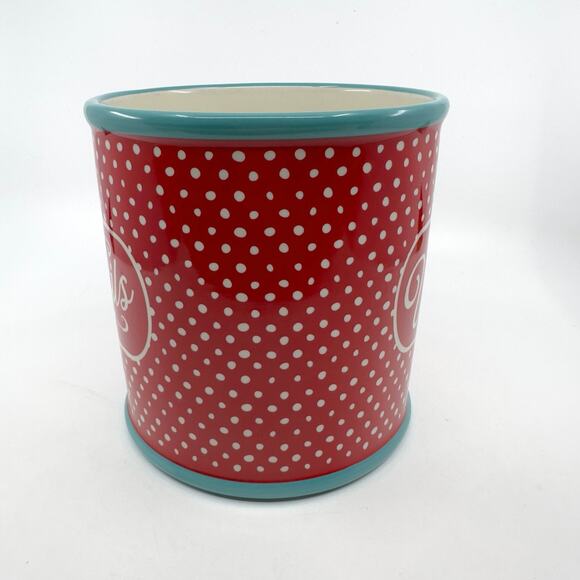 Pioneer Woman Polka Dot Utensil Crock Holder Canister Stoneware Dishwasher Safe - Picture 6 of 6